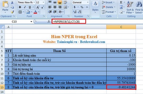 Hàm NPER, sử dụng hàm tính số kỳ của một khoản đầu tư trong Excel