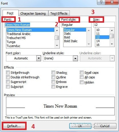 Hướng dẫn đặt Font chữ mặc định trong Word 2003, 2007, 2010, 2013