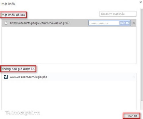 Quản lý mật khẩu lưu trên trình duyệt Google Chrome, xem lại mật khẩu đã lưu