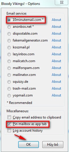 Tạo Email sử dụng một lần duy nhất trong Firefox với Bloody Vikings