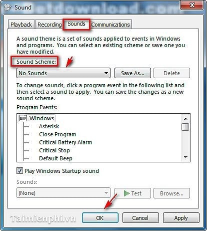 Tắt, vô hiệu hóa các âm thanh trong Windows 7