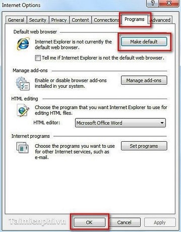 Đặt Internet Explorer (IE) làm trình duyệt mặc định