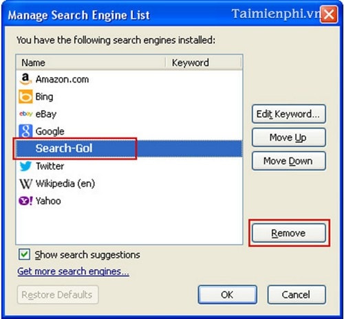 Gỡ bỏ Search-Gol khỏi trình duyệt Firefox, Chrome, IE