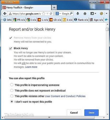 Hướng dẫn chặn người dùng trên Google+