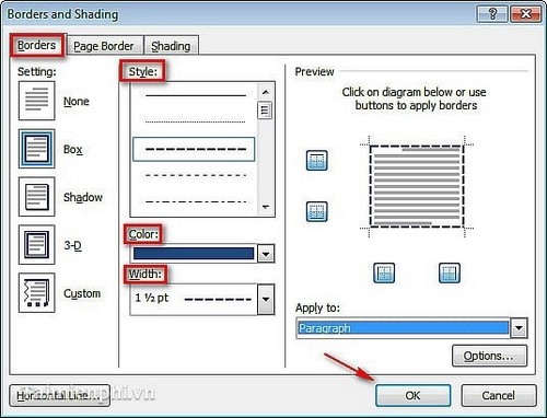 Cách tạo đường viền, làm khung, border trong văn bản Word