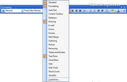 Word - Tùy biến thanh công cụ Toolbar hiển thị ngoài giao diện