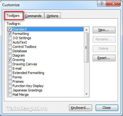 Word - Tùy biến thanh công cụ Toolbar hiển thị ngoài giao diện