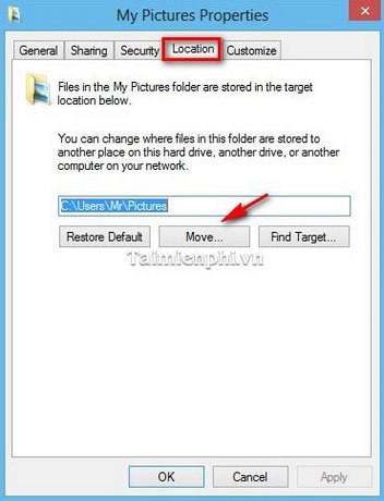 Thay đổi đường dẫn Screenshots trong Windows 8