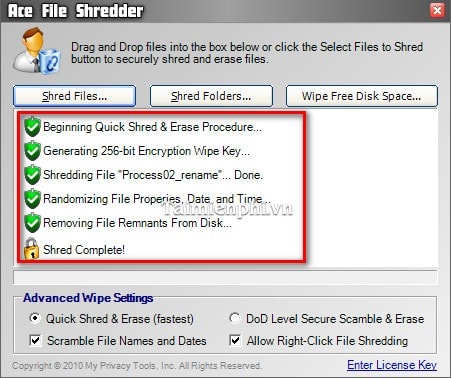 Ace File Shredder - Xóa file rác trên máy tính hiệu quả