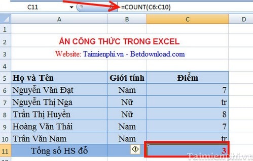 Cách ẩn công thức trong bảng tính Excel