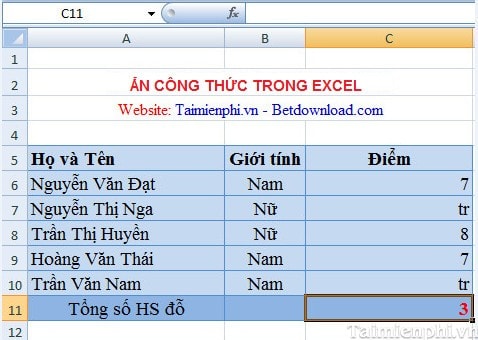 Cách ẩn công thức trong bảng tính Excel