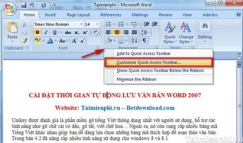 Word - Tự động lưu văn bản khi đang soạn thảo trong Word 2007