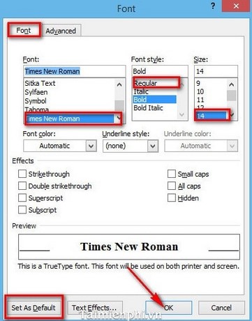 Cách đặt Font chữ mặc định trong Word 2013