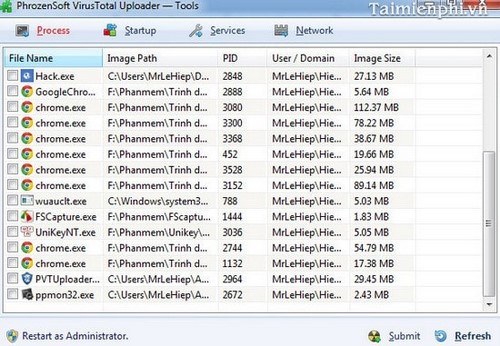 Diệt Virus trực tuyến với PhrozenSoft VirusTotal Uploader