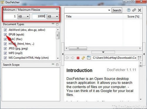 DocFetcher - Tìm kiếm tập tin, file dữ liệu nhanh và đơn giản