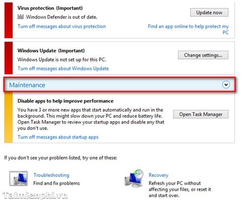Tự động bảo trì hệ thống trong Windows 8
