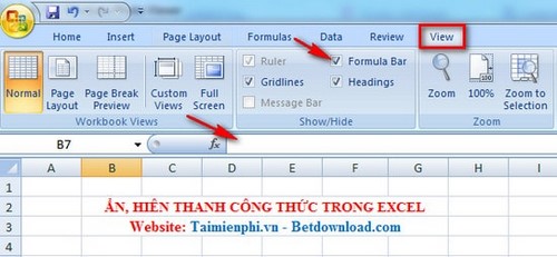 Excel - Cách ẩn, hiện thanh công thức trong Excel