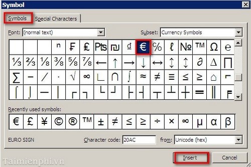 Cách chèn ký tự đặc biệt trong Excel, thêm ký tự vào bảng tính