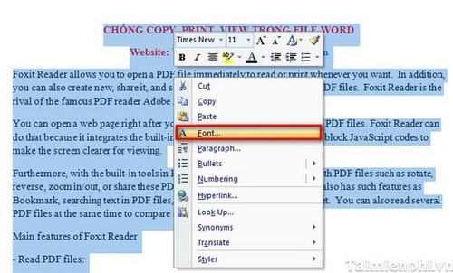 Chống Copy ,Print ,View trong file Word