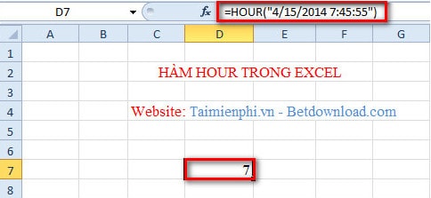 Excel - Hàm HOUR, Hàm chuyển đổi một số se-ri thành một giờ