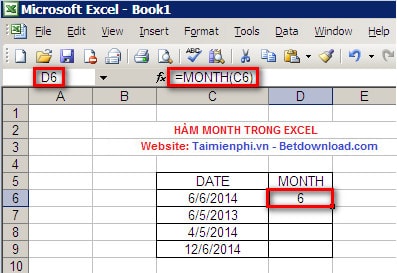 Excel - Hàm MONTH, Hàm chuyển đổi một số seri thành một tháng