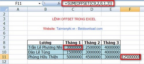 Cách sử dụng hàm OFFSET Excel