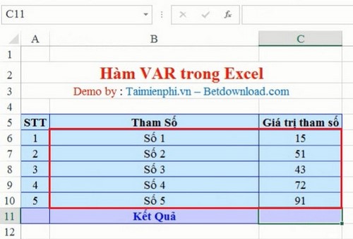 Excel - Hàm VAR, Hàm ước tính phương sai dựa trên mẫu 2