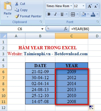 cach su dung ham YEAR