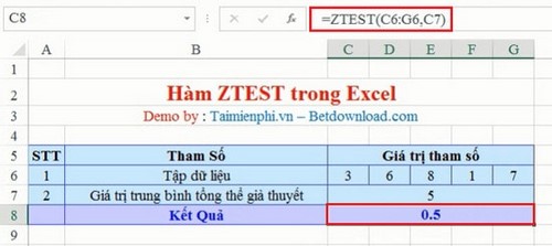 Excel - Hàm ZTEST, Hàm tính giá trị xác suất một phía của phép thử z