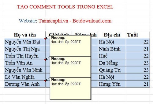 Excel - Cách tạo Comments Tool trong bảng tính
