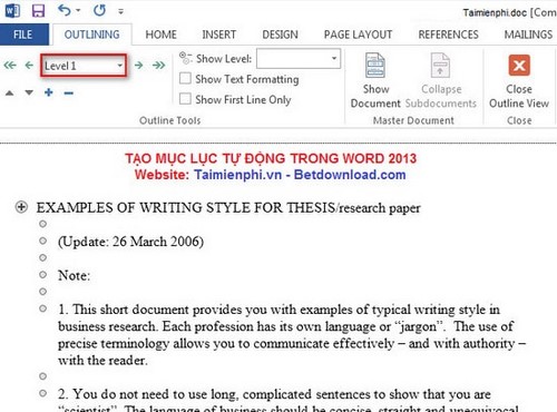 cach tao muc luc trong word 2010 youtube