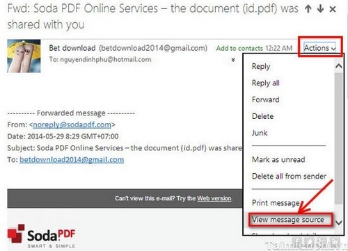 Tìm địa chỉ IP của người gửi Email