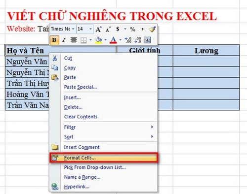 Excel - Viết chữ nghiêng góc bất kỳ trong bảng tính
