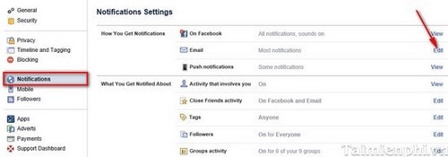 Facebook - Cách xóa bỏ nhận Email của Facebook