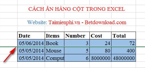 Giúp tôi ẩn, hiện cột và dòng trên Excel 2013 với?