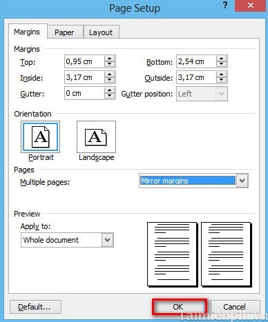 Cách căn lề để in 2 mặt giấy trong Word 2003