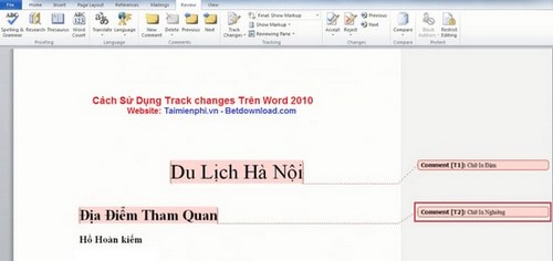 Cách sử dụng Track changes trong Word 2010