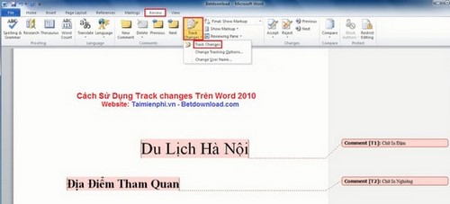 Cách sử dụng Track changes trong Word 2010