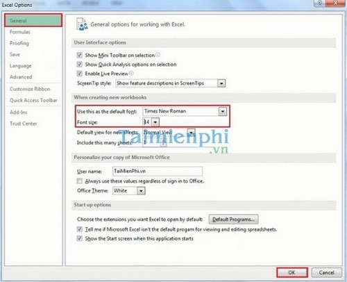 Excel - Cài đặt Font chữ, cỡ chữ mặc định trong bảng tính