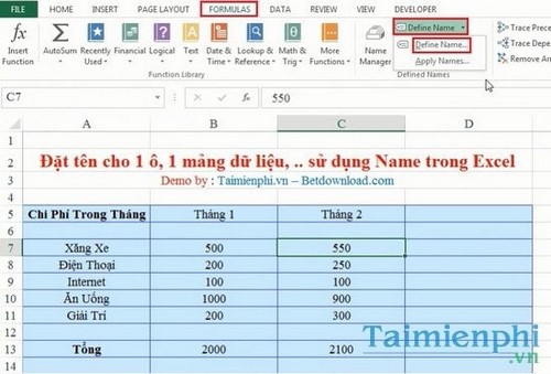 Excel - Đặt tên cho 1 ô, 1 mảng dữ liệu, ... sử dụng Name