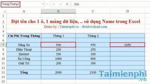 Excel - Đặt tên cho 1 ô, 1 mảng dữ liệu, ... sử dụng Name