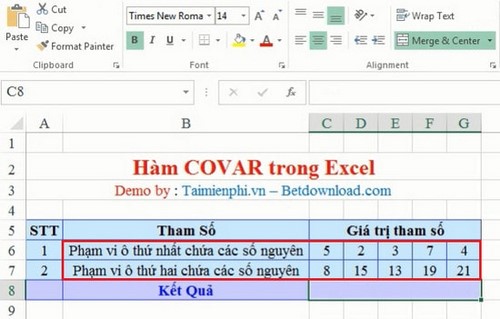 Excel - Hàm COVAR, Hàm trả về phương sai và trung bình tích