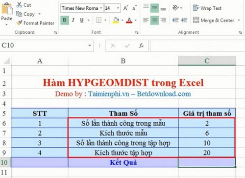 Excel - Hàm HYPGEOMDIST, Hàm trả về phân bố siêu bội