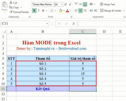 Excel - Hàm MODE trong Excel, Ví dụ và cách dùng