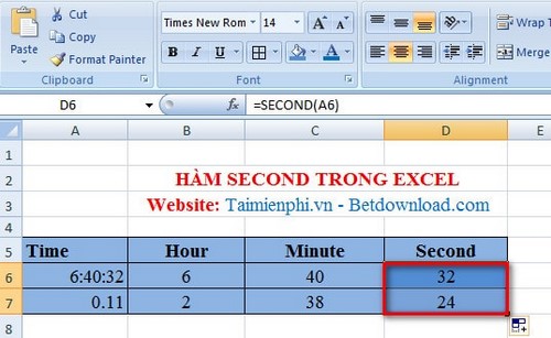 Excel - Hàm SECOND, Hàm trả về giá trị giây