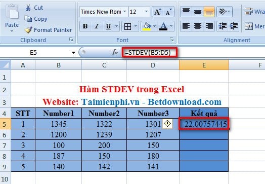 Excel - Hàm STDEV, Hàm ước tính độ lệch chuẩn dựa trên mẫu 2