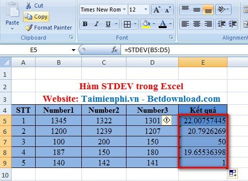 Excel - Hàm STDEV, Hàm ước tính độ lệch chuẩn dựa trên mẫu 3