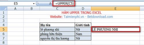 Hàm UPPER, chuyển chữ thường thành chữ hoa trong Excel