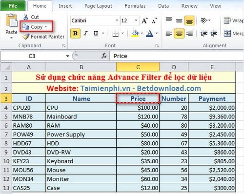 Cách sử dụng Advanced Filter trong Excel 2