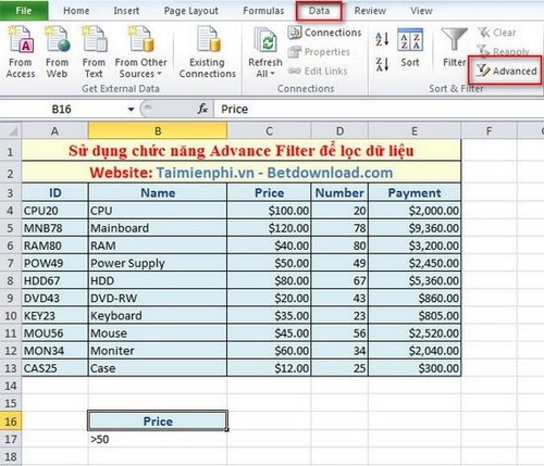 Cách sử dụng Advanced Filter trong Excel 4
